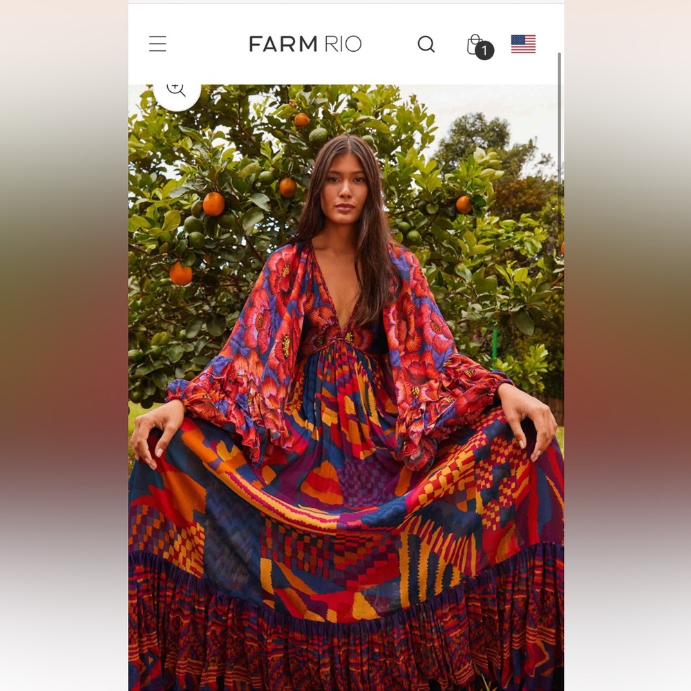 FARM Rio Blue Abstract Patches Maxi Dress